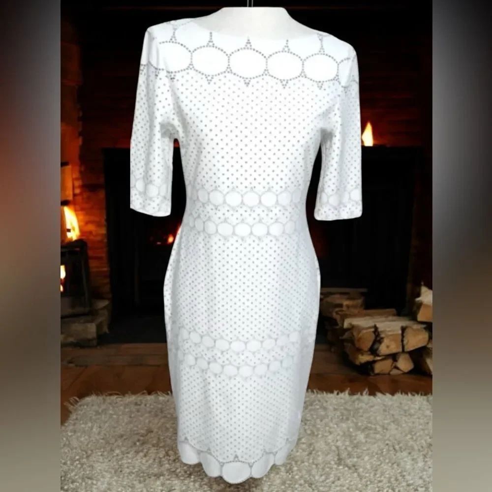 Julia Jordan Womens White Perforated Cropped Sleeve Sheath Dress Size 8